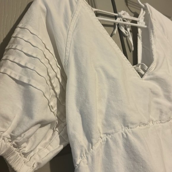7 For All Mankind White Puff Sleeve Babydoll Mini Tie Back Dress Large - Picture 4 of 10